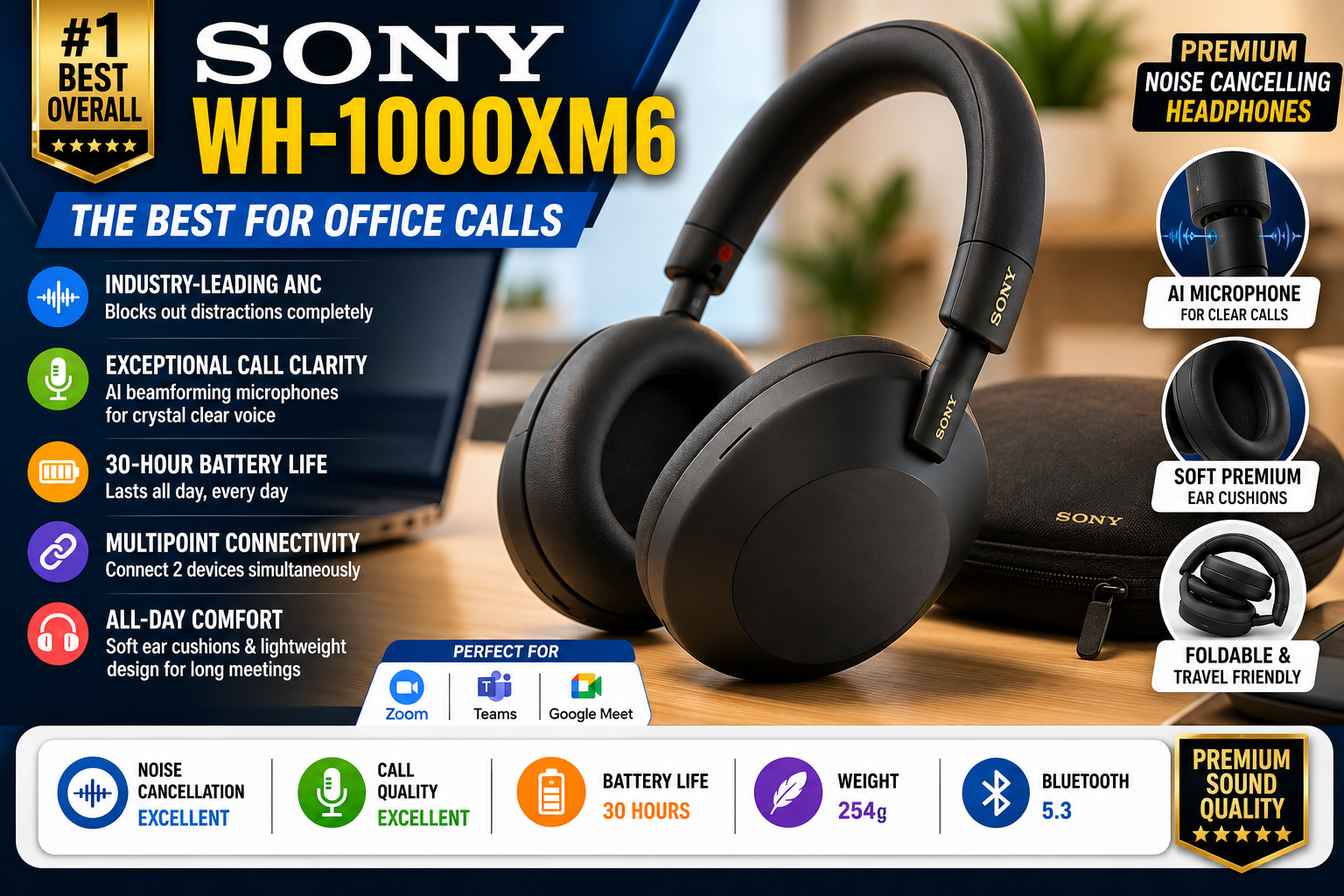 Best noise cancelling headphones for office calls comparison chart 2026